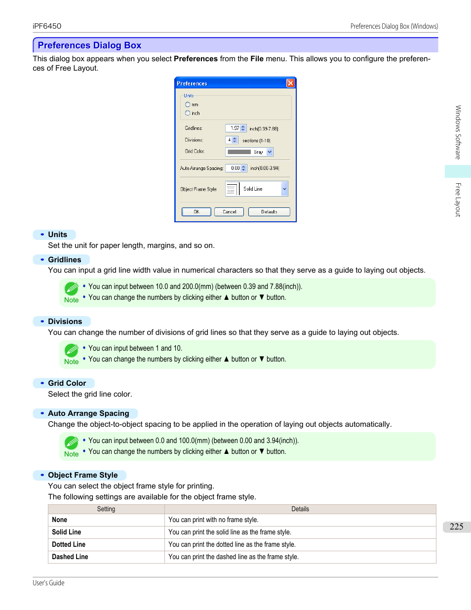 Preferences dialog box | Canon imagePROGRAF iPF6450 User Manual | Page 225 / 1066