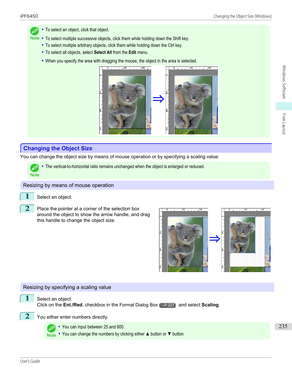 Changing the object size | Canon imagePROGRAF iPF6450 User Manual | Page 235 / 1066