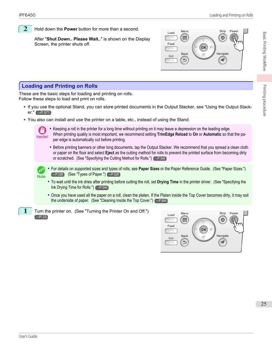 Loading and printing on rolls | Canon imagePROGRAF iPF6450 User Manual | Page 25 / 1066