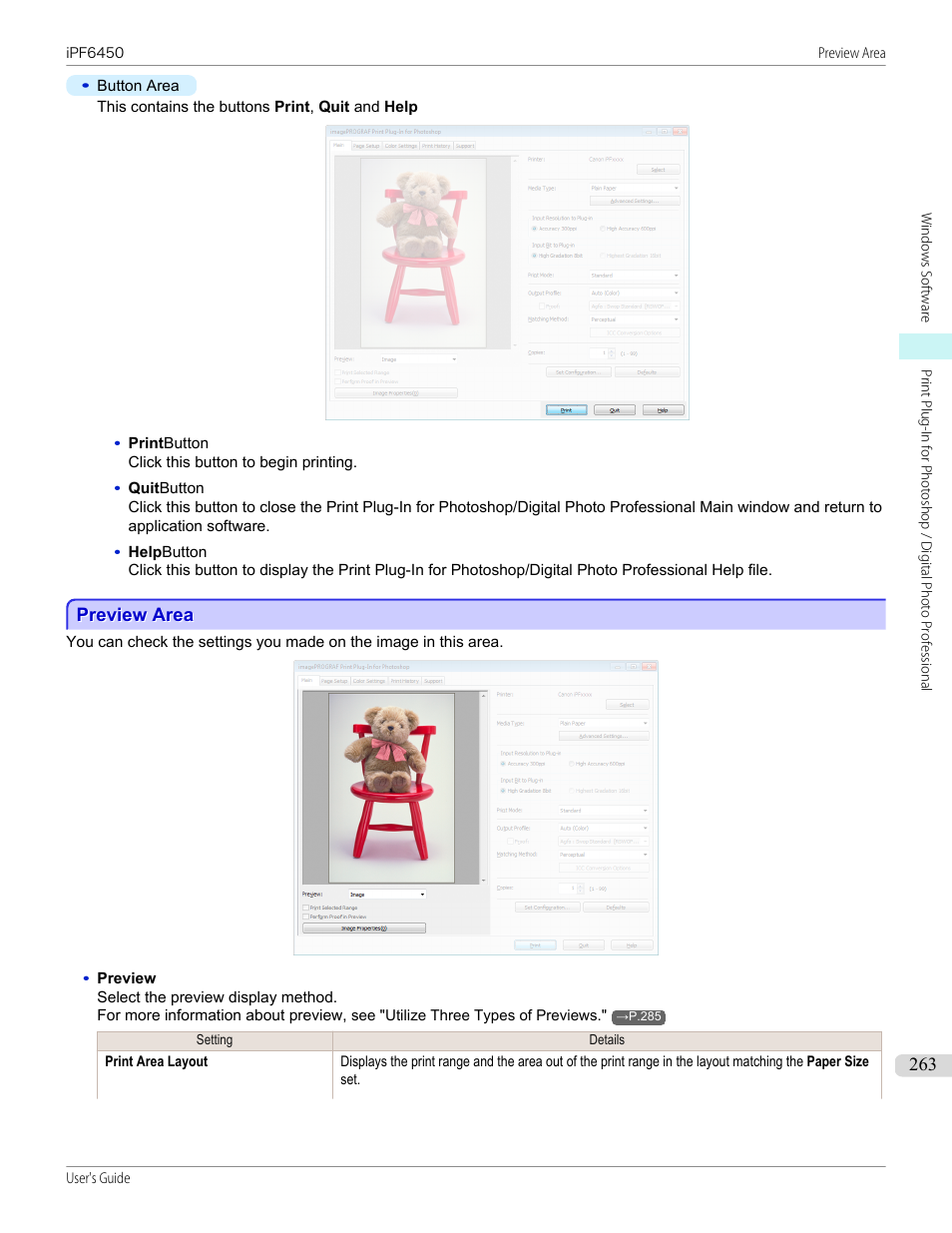 Preview area, See "preview area, P.263 | Canon imagePROGRAF iPF6450 User Manual | Page 263 / 1066