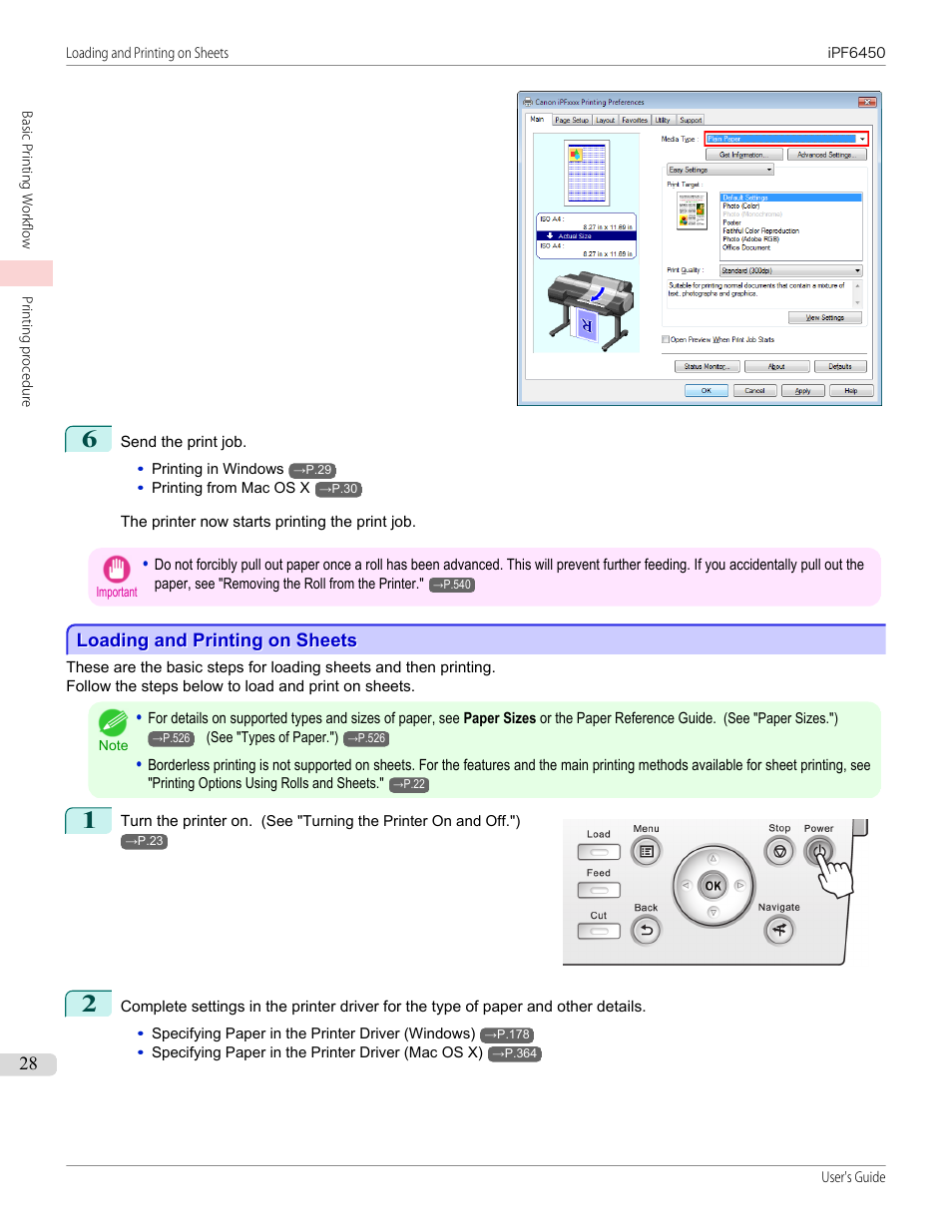 Loading and printing on sheets | Canon imagePROGRAF iPF6450 User Manual | Page 28 / 1066