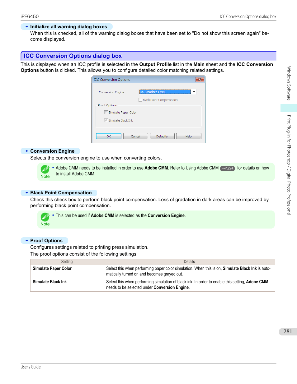 Icc conversion options dialog box, Refer to icc conversion options dialog box, P.281 | Canon imagePROGRAF iPF6450 User Manual | Page 281 / 1066