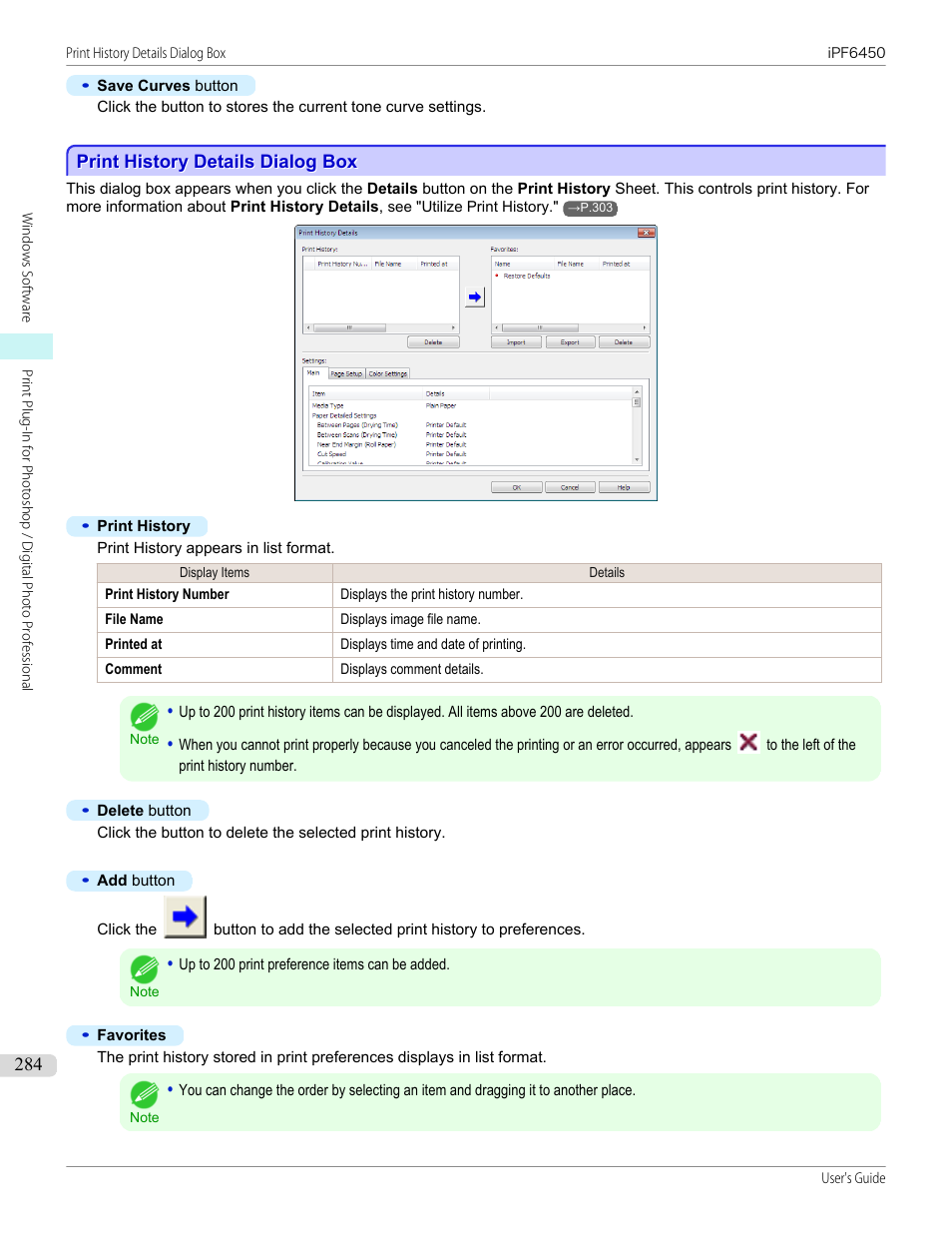 Print history details dialog box, P.284 | Canon imagePROGRAF iPF6450 User Manual | Page 284 / 1066