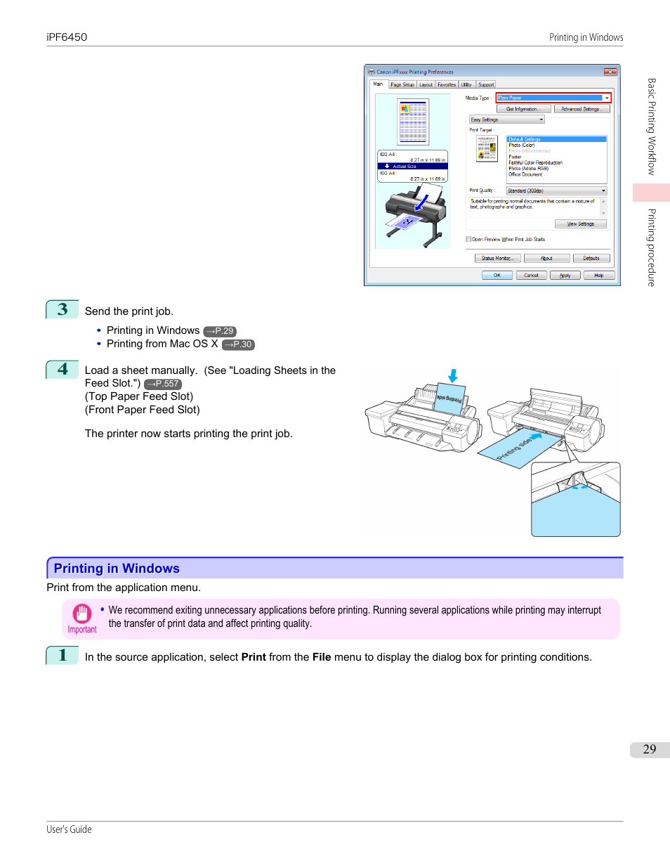 Printing in windows, P.29 | Canon imagePROGRAF iPF6450 User Manual | Page 29 / 1066