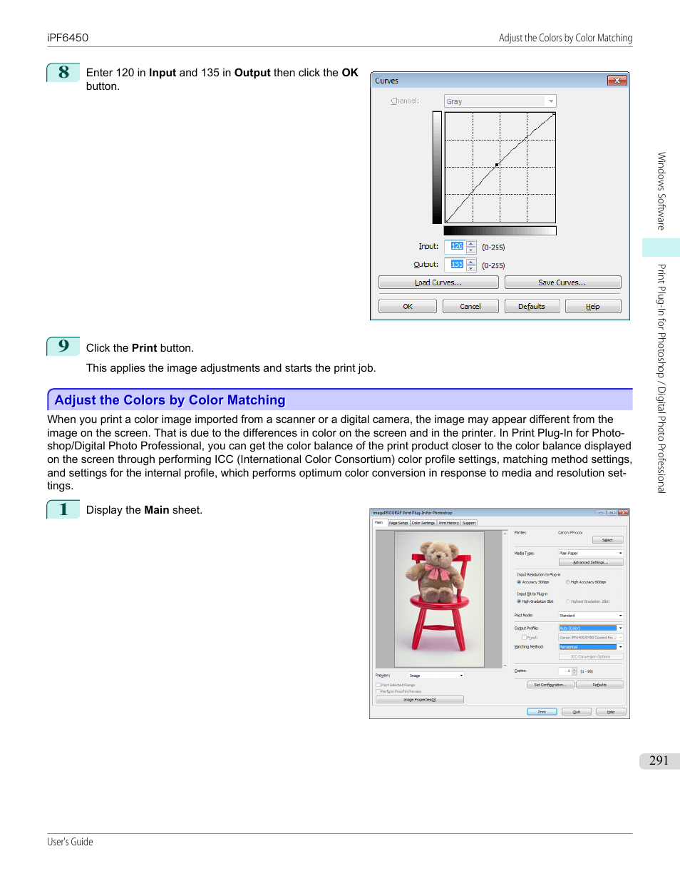 Adjust the colors by color matching, P.291 | Canon imagePROGRAF iPF6450 User Manual | Page 291 / 1066