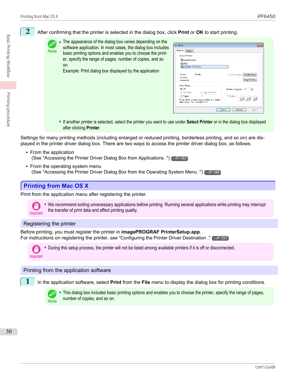Printing from mac os x, P.30 | Canon imagePROGRAF iPF6450 User Manual | Page 30 / 1066