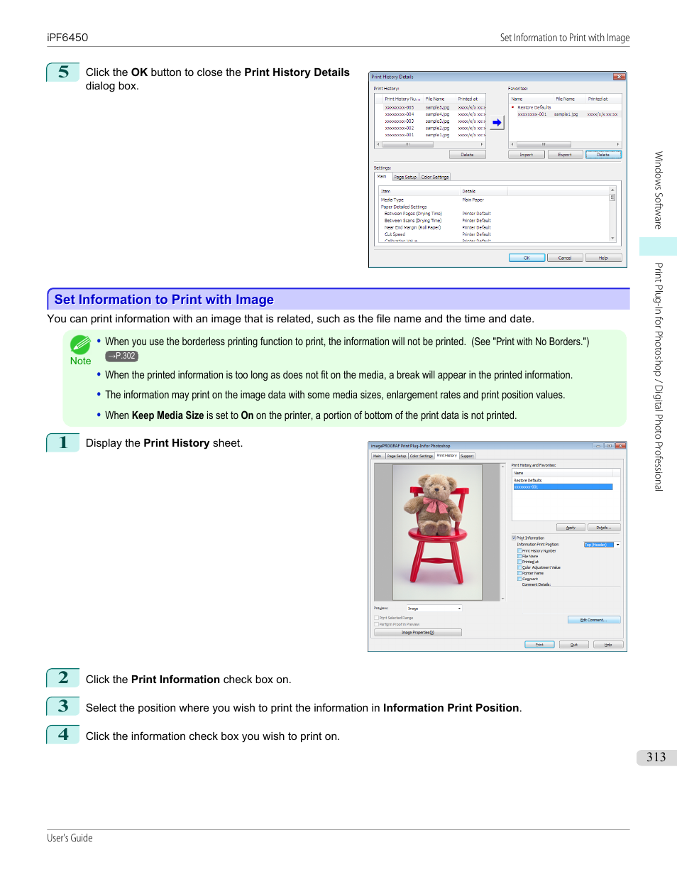 Set information to print with image, See "set information to print with image, P.313 | Canon imagePROGRAF iPF6450 User Manual | Page 313 / 1066