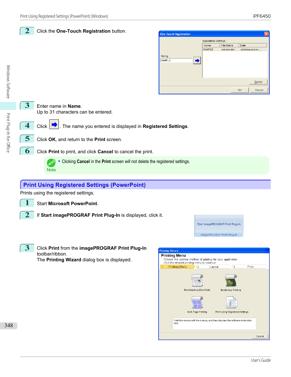 Print using registered settings (powerpoint) | Canon imagePROGRAF iPF6450 User Manual | Page 348 / 1066