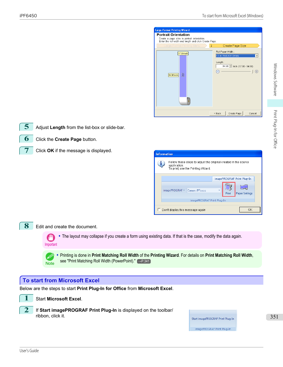 To start from microsoft excel | Canon imagePROGRAF iPF6450 User Manual | Page 351 / 1066