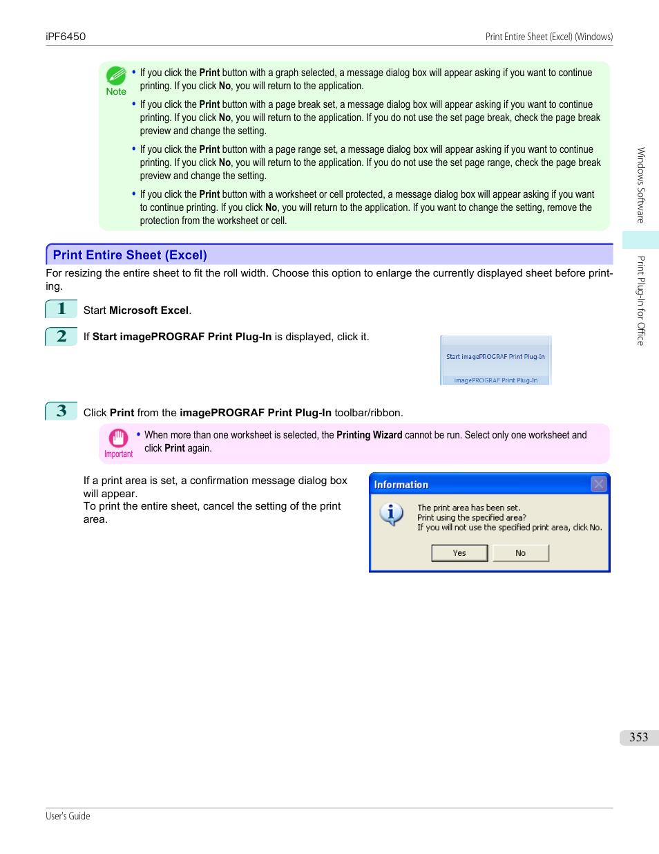 Print entire sheet (excel) | Canon imagePROGRAF iPF6450 User Manual | Page 353 / 1066