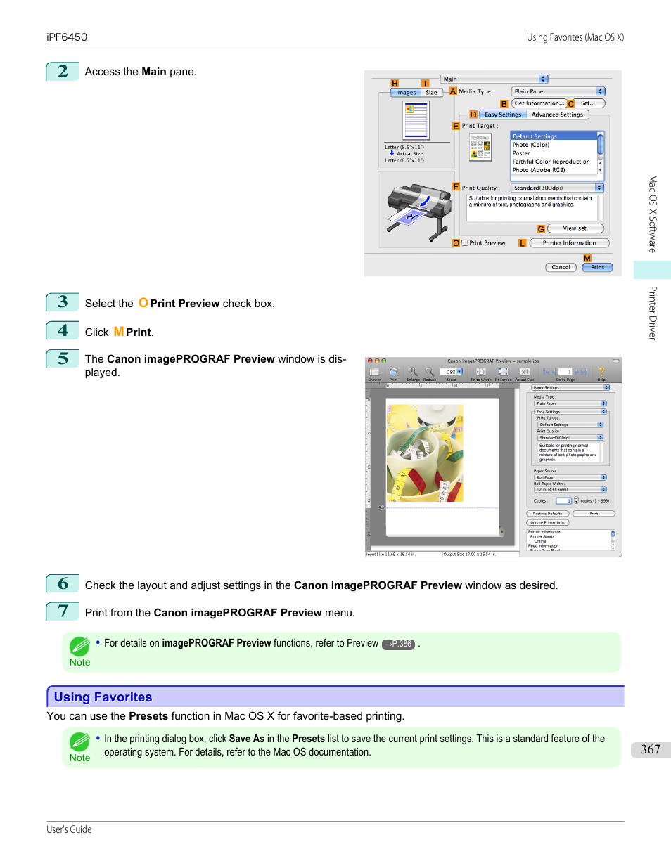 Using favorites, Using favorites (mac os x), P.367 | Canon imagePROGRAF iPF6450 User Manual | Page 367 / 1066
