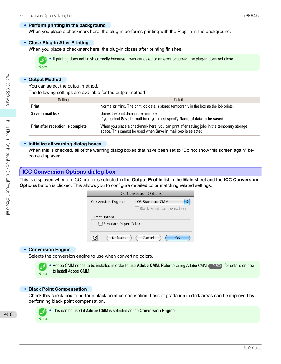 Icc conversion options dialog box, Refer to icc conversion options dialog box, P.486 | Canon imagePROGRAF iPF6450 User Manual | Page 486 / 1066