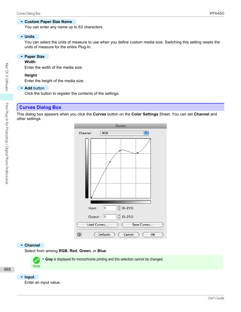 Curves dialog box, See "curves dialog box, P.488 | Canon imagePROGRAF iPF6450 User Manual | Page 488 / 1066