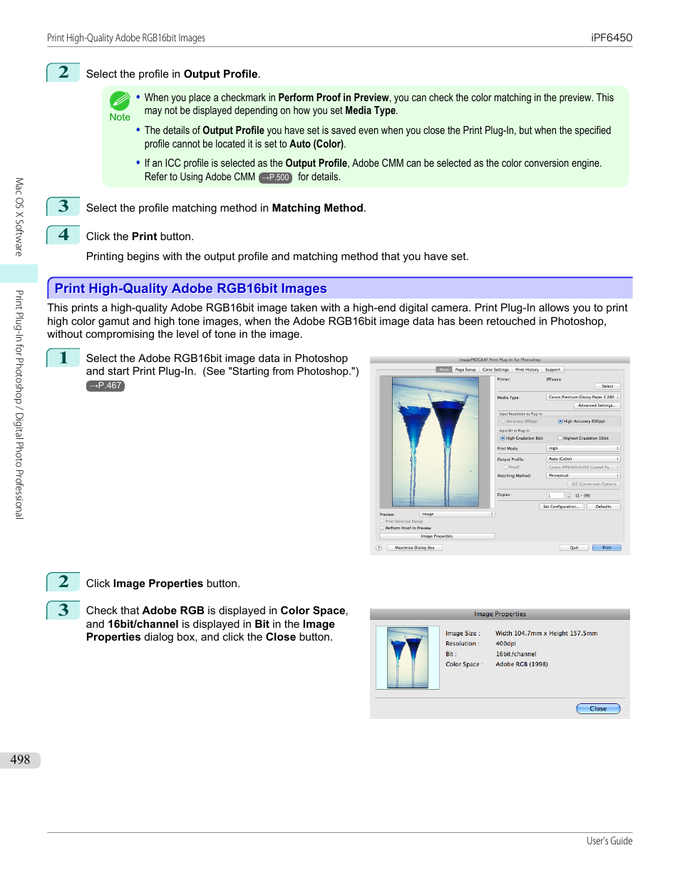 Print high-quality adobe rgb16bit images, P.498 | Canon imagePROGRAF iPF6450 User Manual | Page 498 / 1066