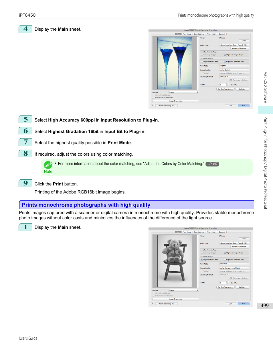Prints monochrome photographs with high quality, P.499 | Canon imagePROGRAF iPF6450 User Manual | Page 499 / 1066