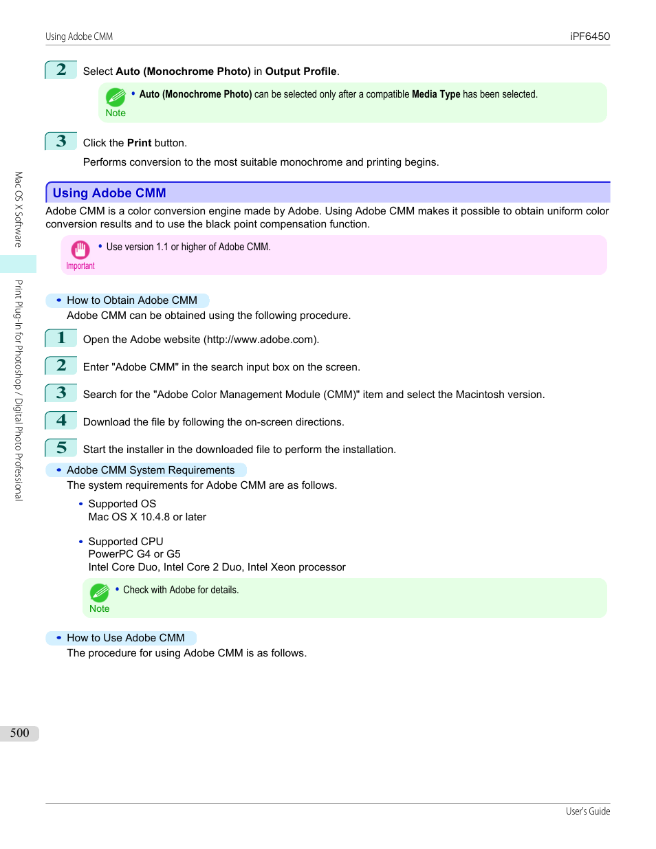 Using adobe cmm, P.500 | Canon imagePROGRAF iPF6450 User Manual | Page 500 / 1066