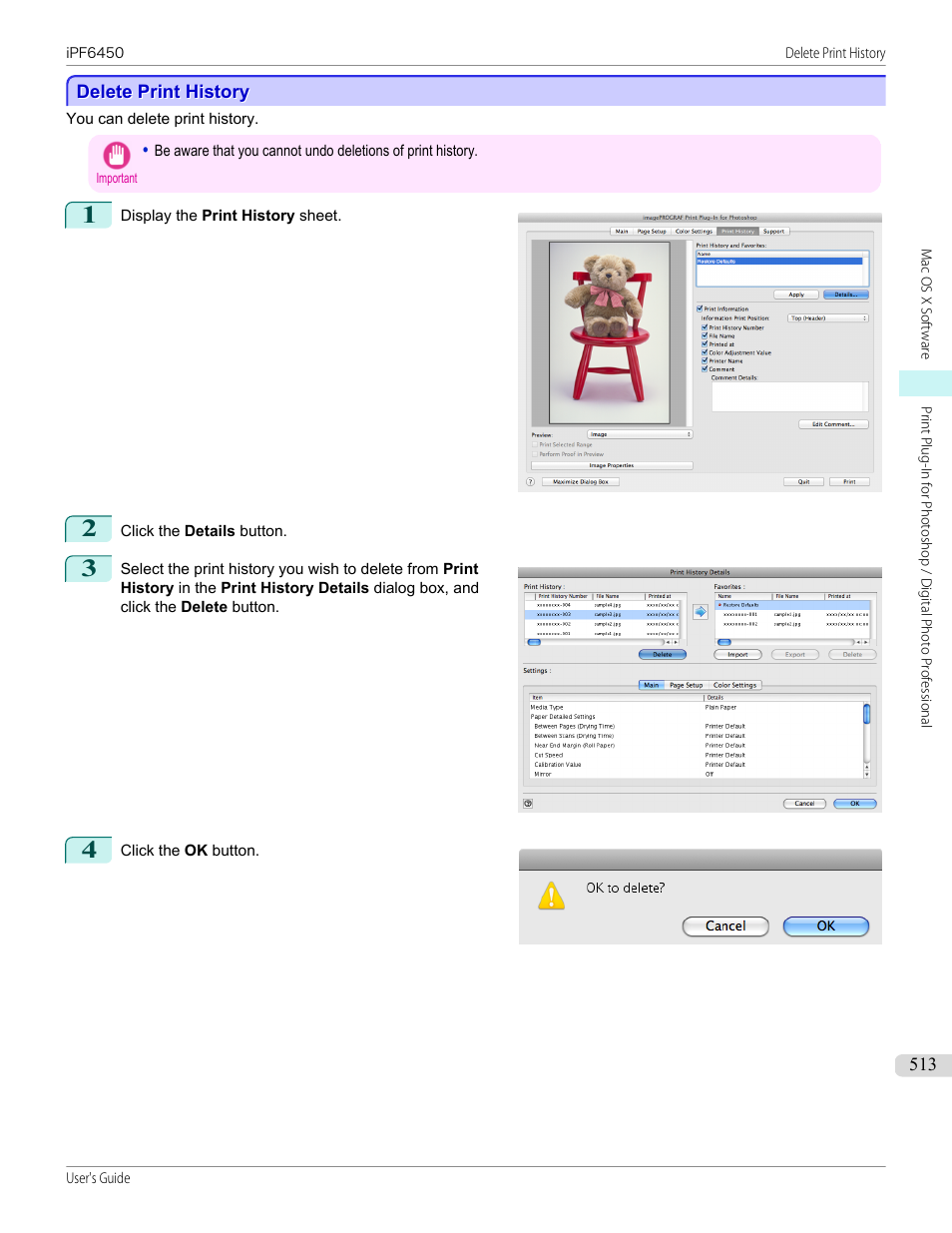 Delete print history, P.513 | Canon imagePROGRAF iPF6450 User Manual | Page 513 / 1066