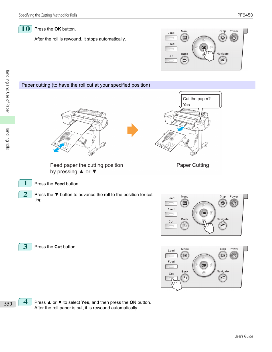 Paper cut- ting | Canon imagePROGRAF iPF6450 User Manual | Page 550 / 1066