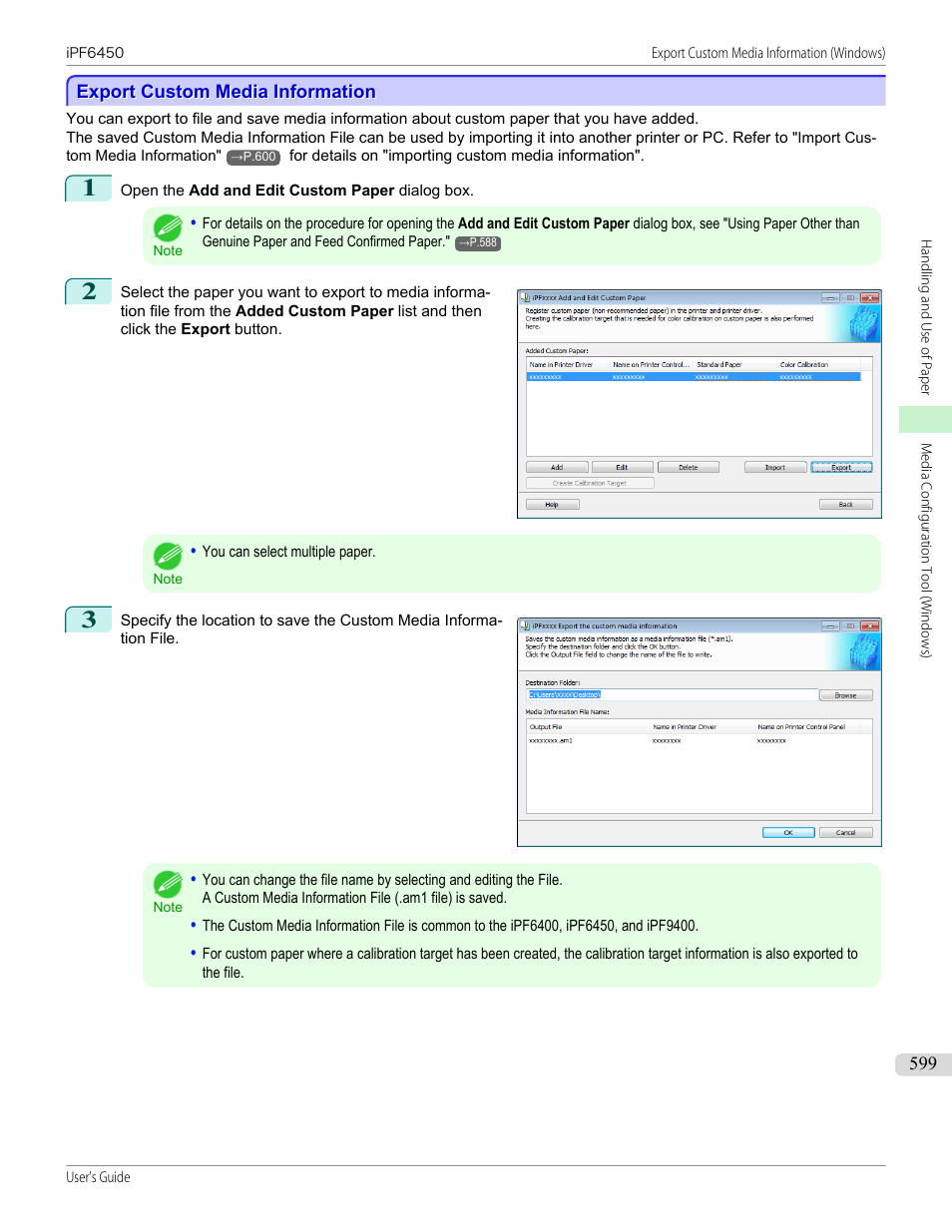 Export custom media information, See "export custom media informa- tion, P.599 | Canon imagePROGRAF iPF6450 User Manual | Page 599 / 1066