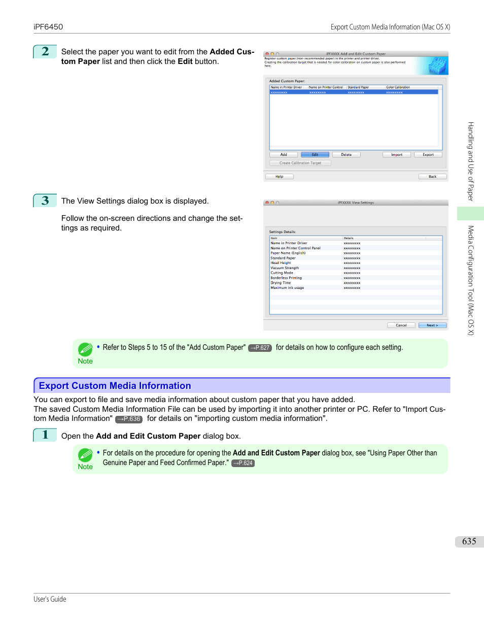 Export custom media information, See "export custom media informa- tion, P.635 | Canon imagePROGRAF iPF6450 User Manual | Page 635 / 1066