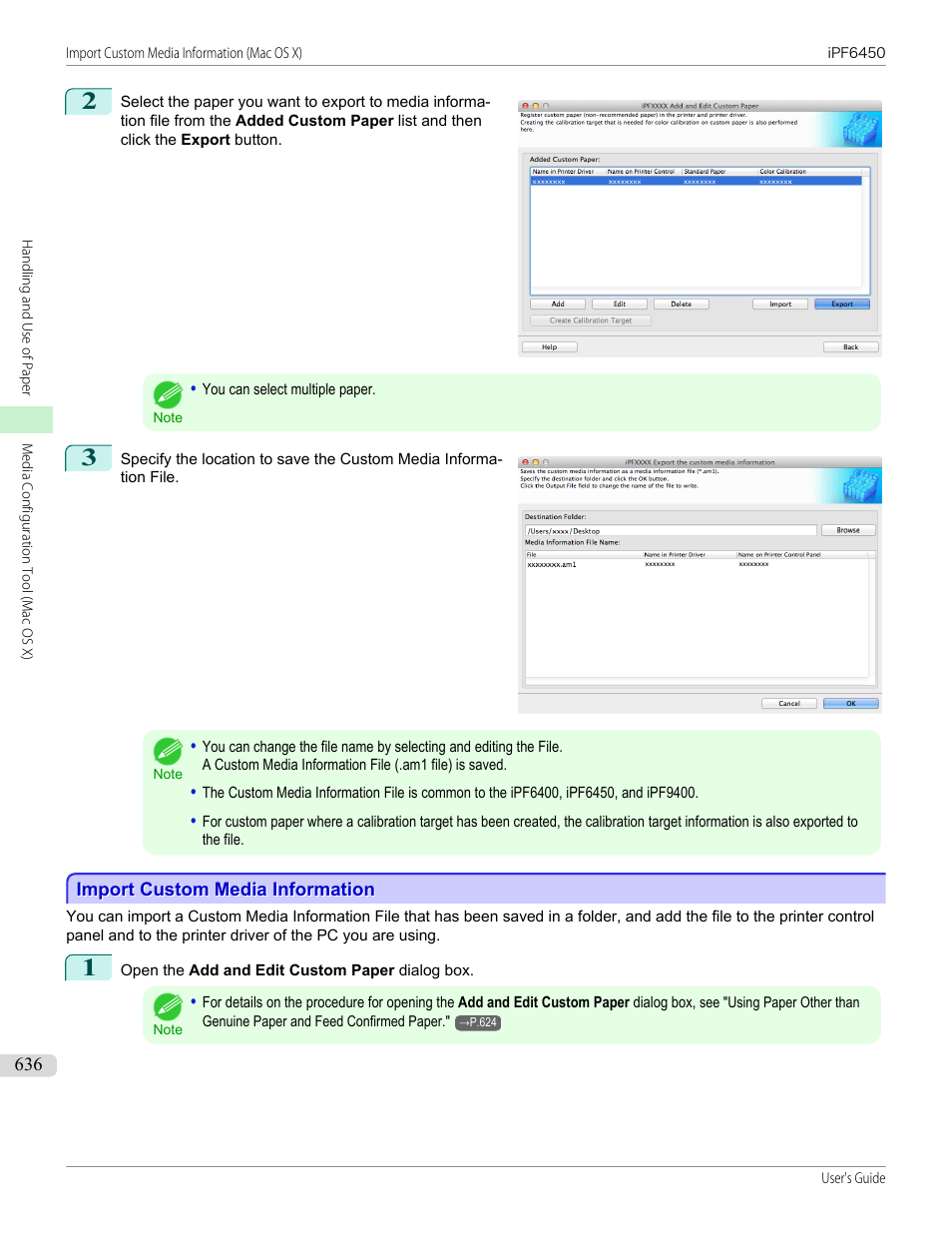 Import custom media information, See "import custom media informa- tion, P.636 | Canon imagePROGRAF iPF6450 User Manual | Page 636 / 1066