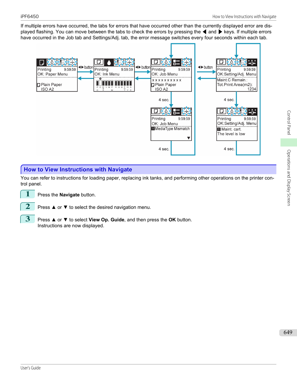 How to view instructions with navigate, P.649, See "how to view instructions with navigate.") | Canon imagePROGRAF iPF6450 User Manual | Page 649 / 1066
