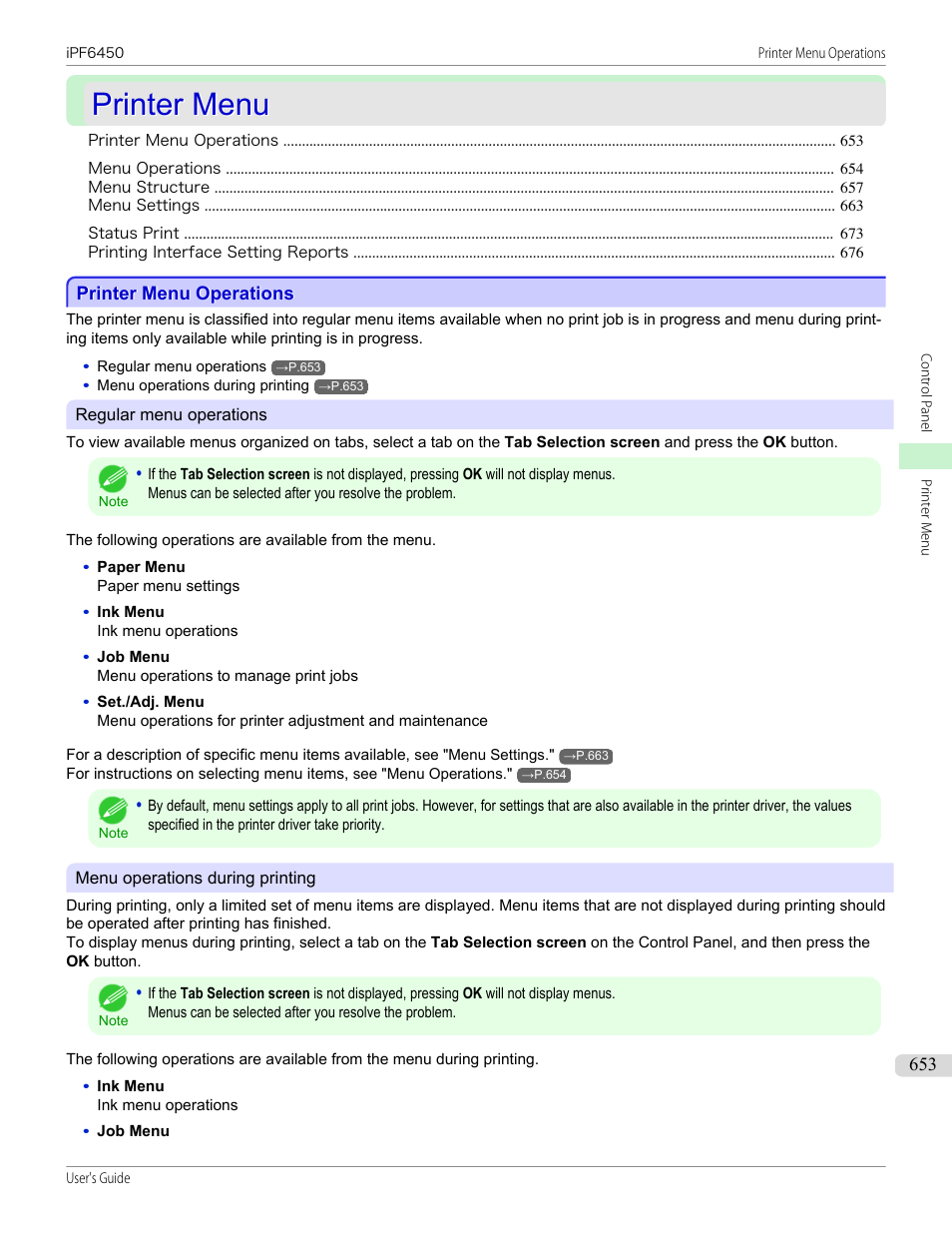 Printer menu, Printer menu operations | Canon imagePROGRAF iPF6450 User Manual | Page 653 / 1066