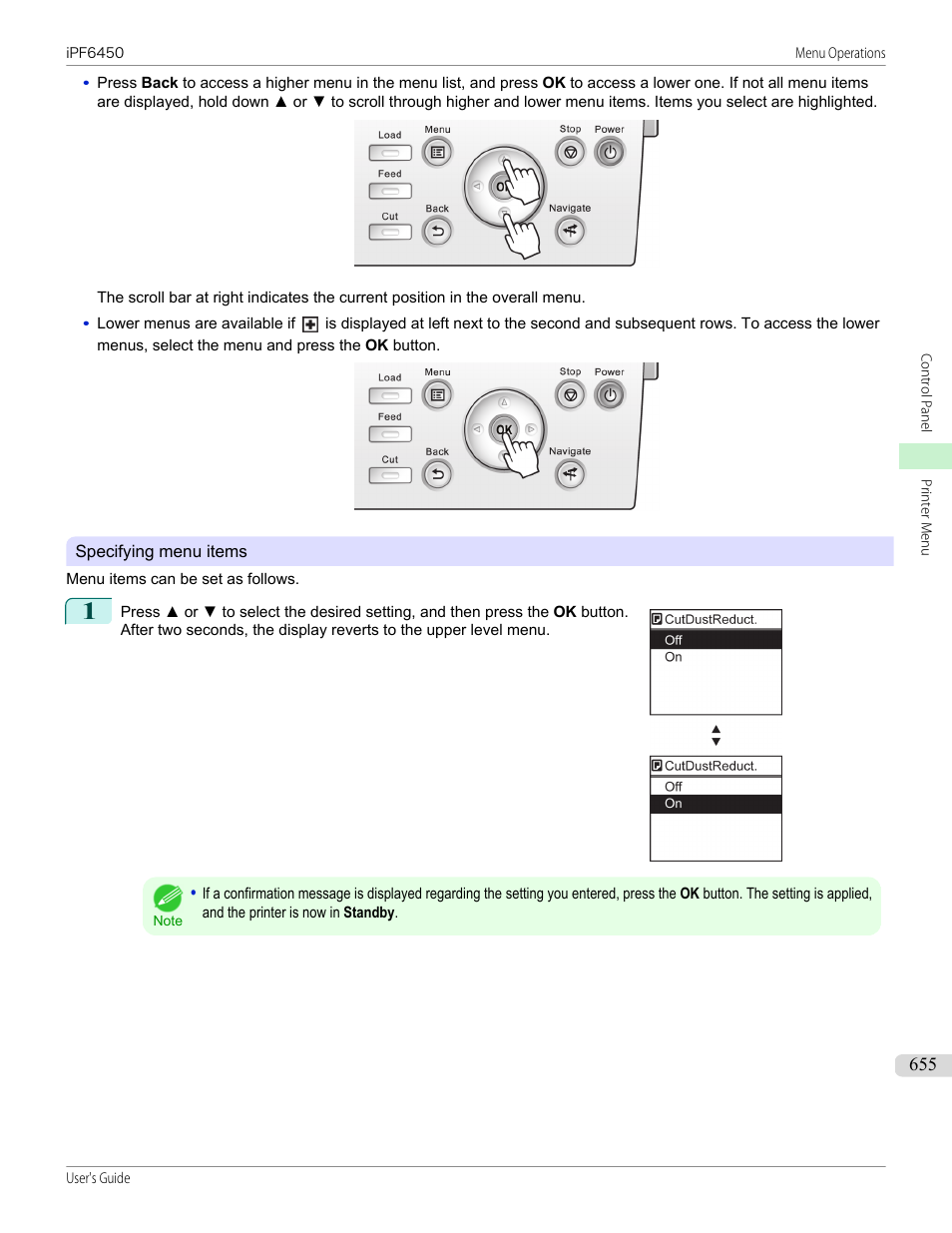 Specifying menu items, P.655 | Canon imagePROGRAF iPF6450 User Manual | Page 655 / 1066