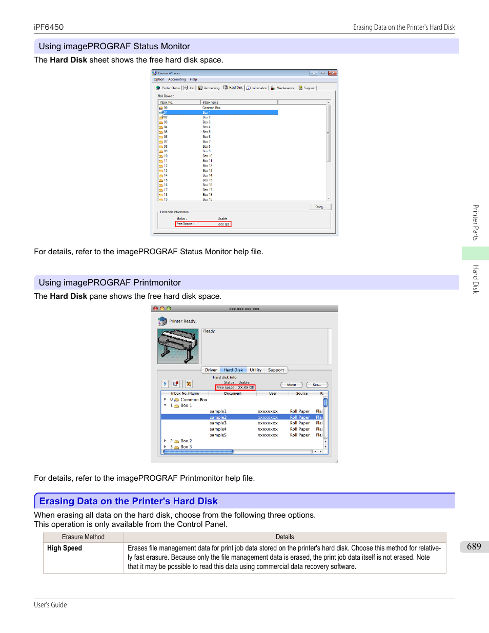 Erasing data on the printer's hard disk, P.689, See 