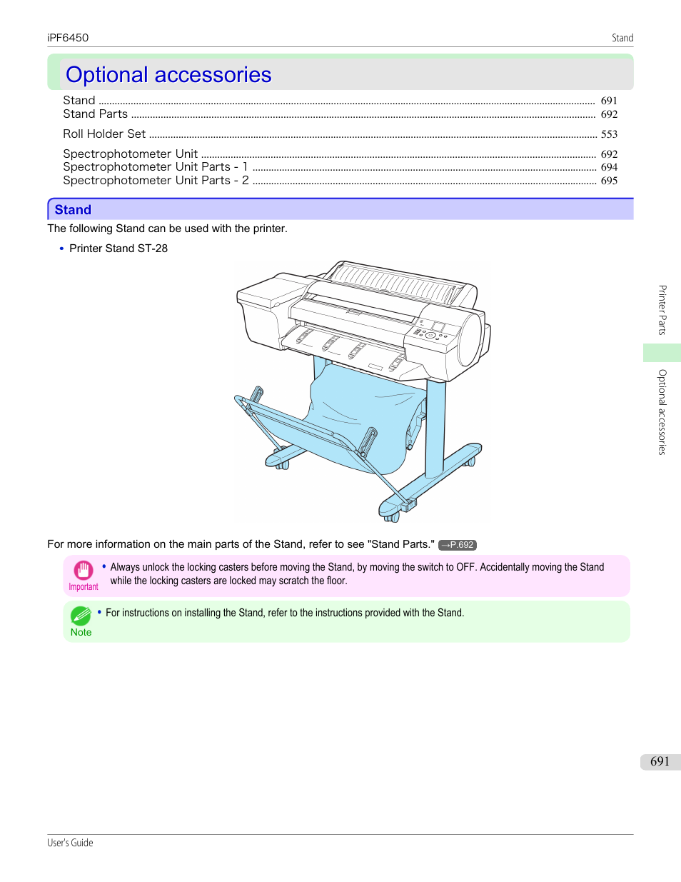 Optional accessories, Stand | Canon imagePROGRAF iPF6450 User Manual | Page 691 / 1066