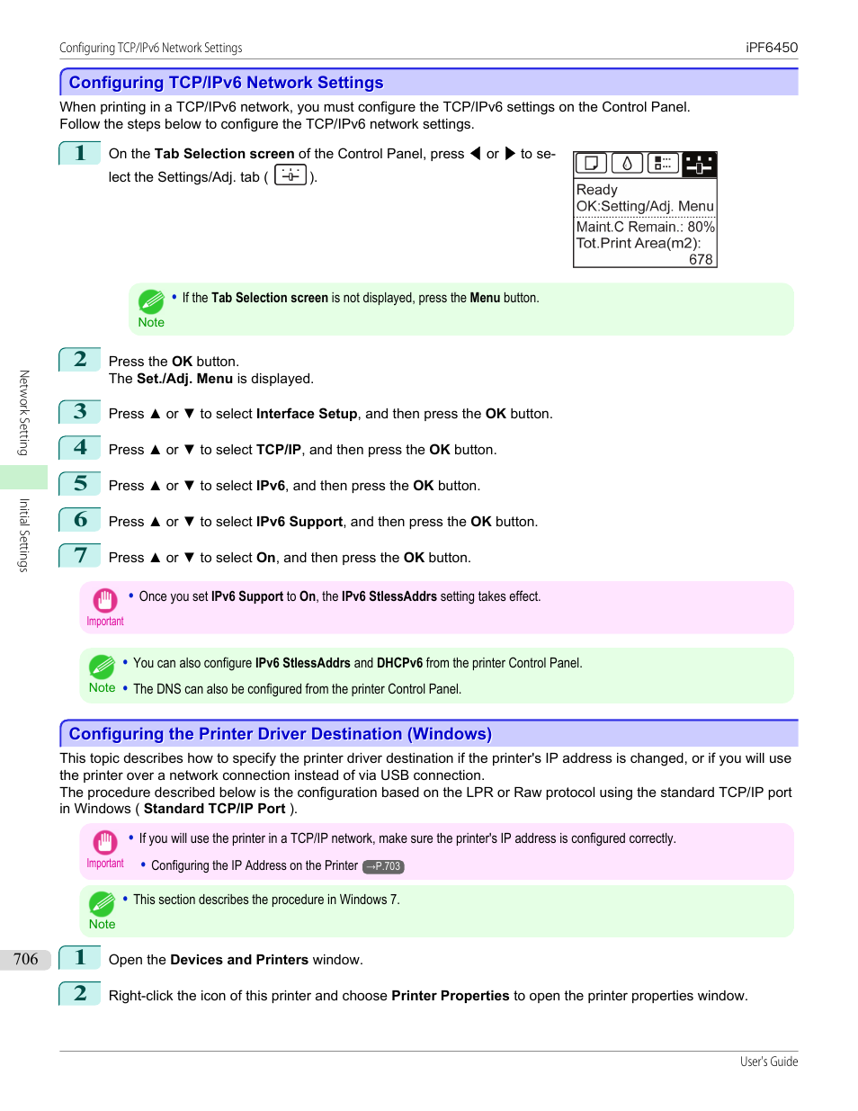 Configuring tcp/ipv6 network settings, P.706 | Canon imagePROGRAF iPF6450 User Manual | Page 706 / 1066