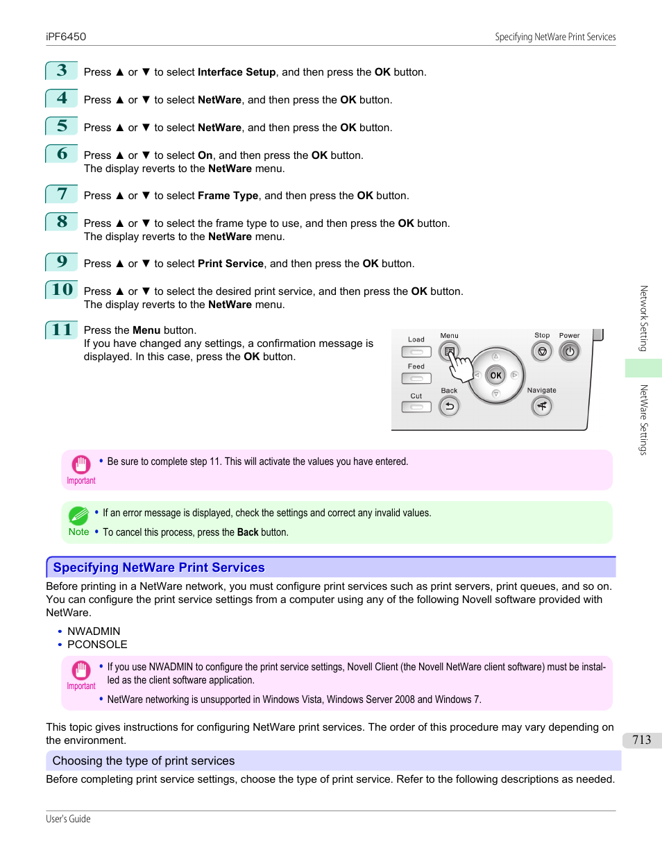 Specifying netware print services, P.713 | Canon imagePROGRAF iPF6450 User Manual | Page 713 / 1066