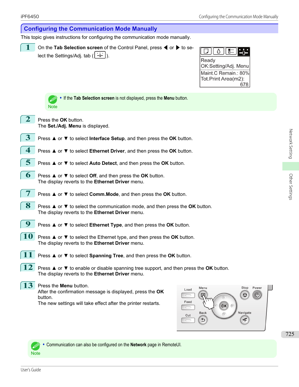 Configuring the communication mode manually | Canon imagePROGRAF iPF6450 User Manual | Page 725 / 1066