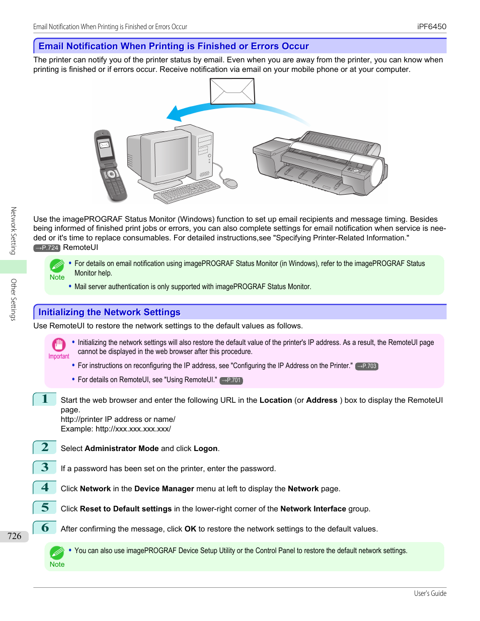 Initializing the network settings | Canon imagePROGRAF iPF6450 User Manual | Page 726 / 1066