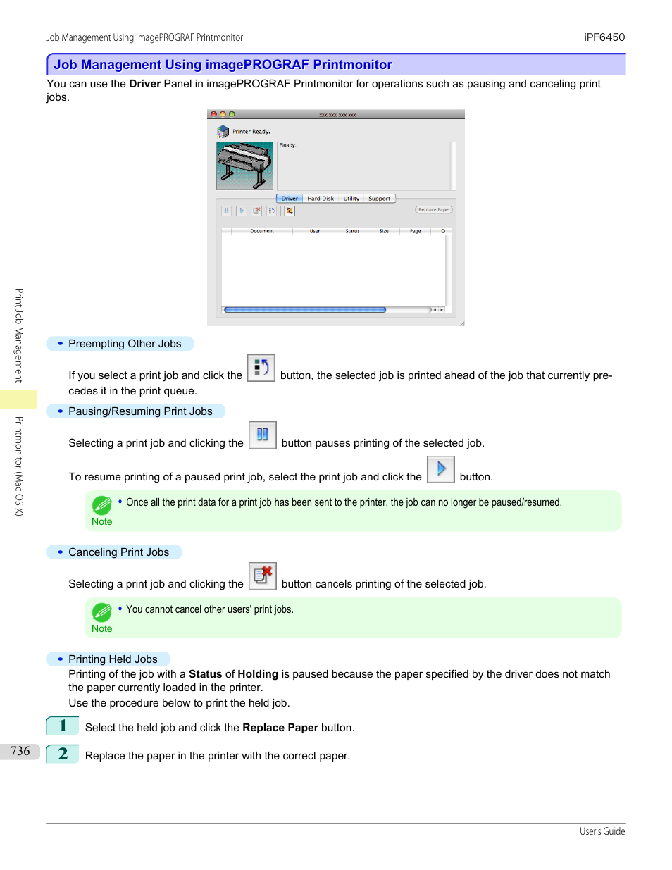 Job management using imageprograf printmonitor | Canon imagePROGRAF iPF6450 User Manual | Page 736 / 1066