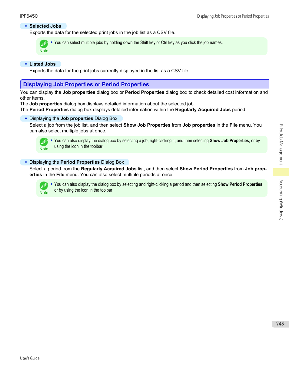 Displaying job properties or period properties | Canon imagePROGRAF iPF6450 User Manual | Page 749 / 1066