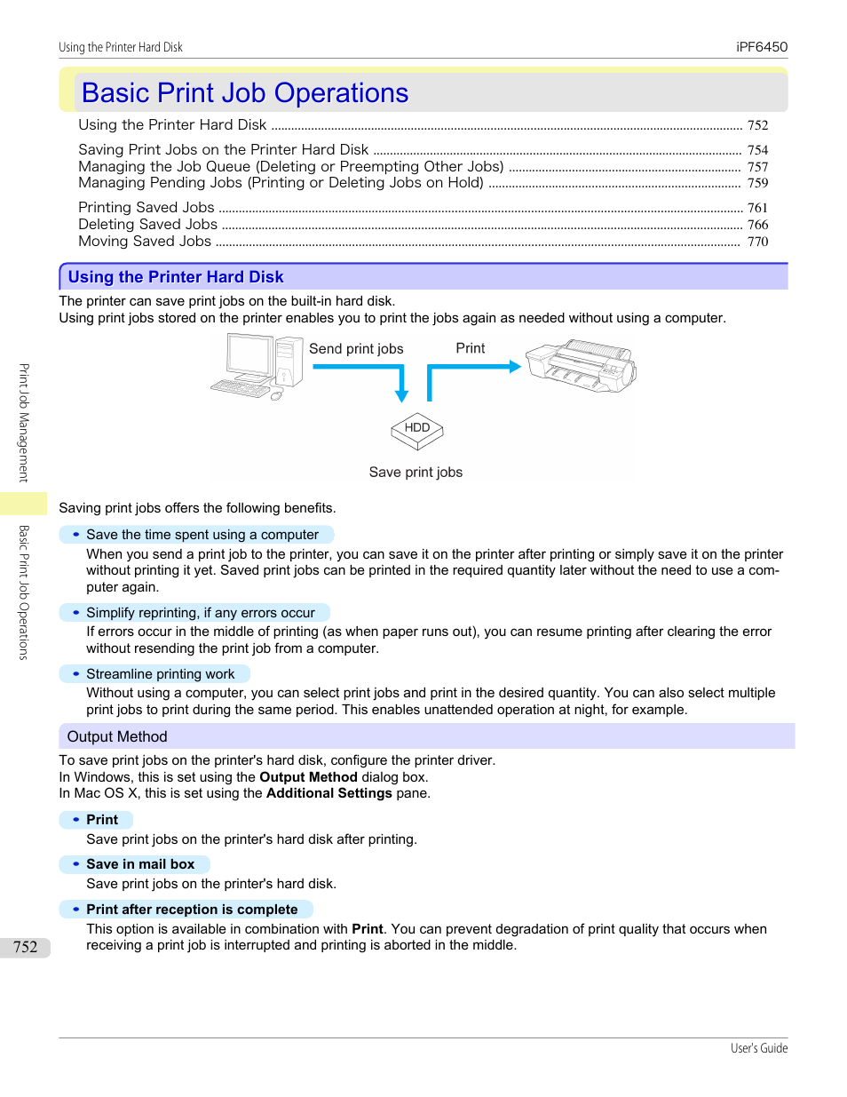 Basic print job operations, Using the printer hard disk | Canon imagePROGRAF iPF6450 User Manual | Page 752 / 1066