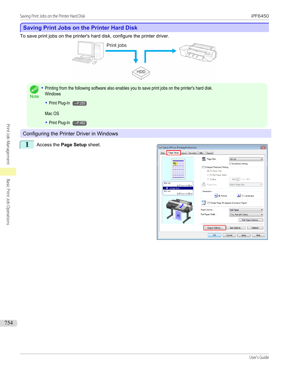 Saving print jobs on the printer hard disk | Canon imagePROGRAF iPF6450 User Manual | Page 754 / 1066