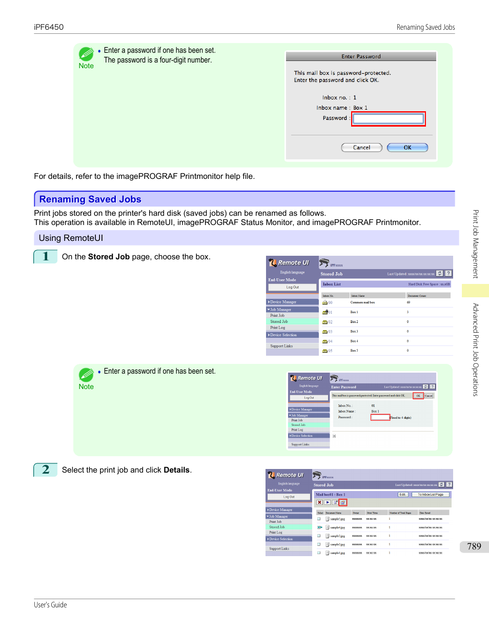 Renaming saved jobs | Canon imagePROGRAF iPF6450 User Manual | Page 789 / 1066