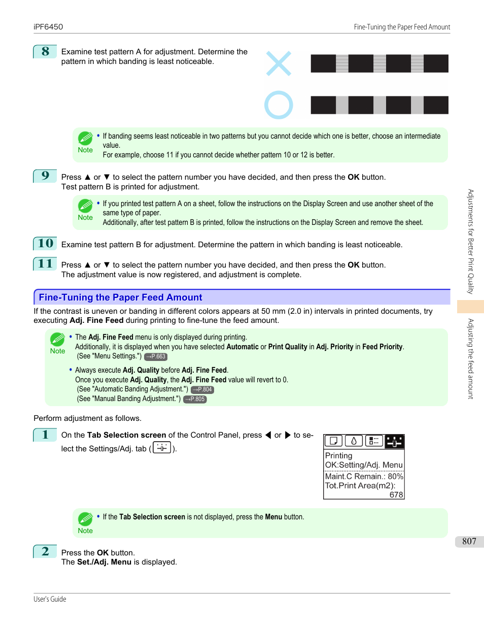 Fine-tuning the paper feed amount, See "fine-tuning the paper feed amount, P.807 | See "fine-tuning the paper feed amount.") | Canon imagePROGRAF iPF6450 User Manual | Page 807 / 1066