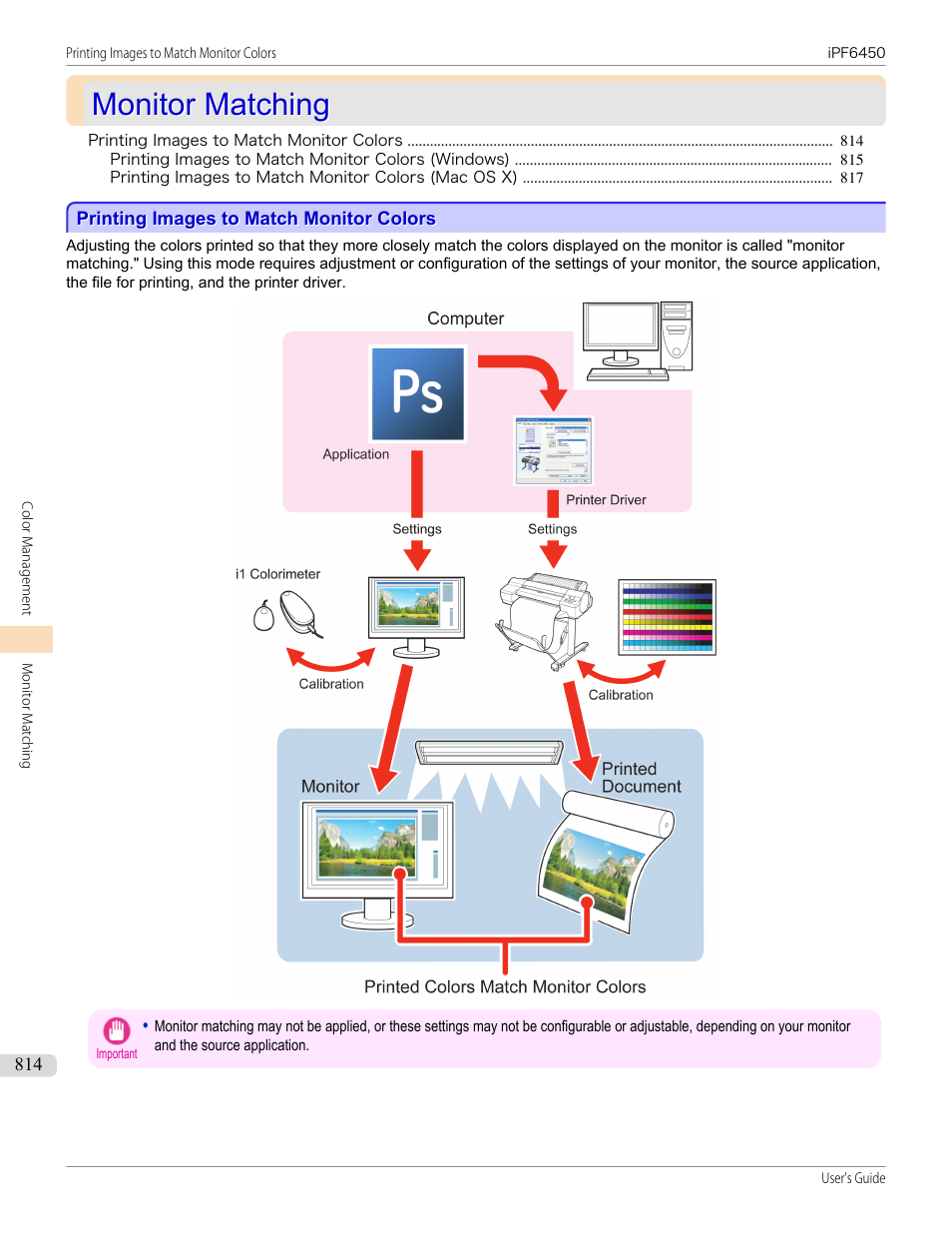 Monitor matching, Printing images to match monitor colors | Canon imagePROGRAF iPF6450 User Manual | Page 814 / 1066