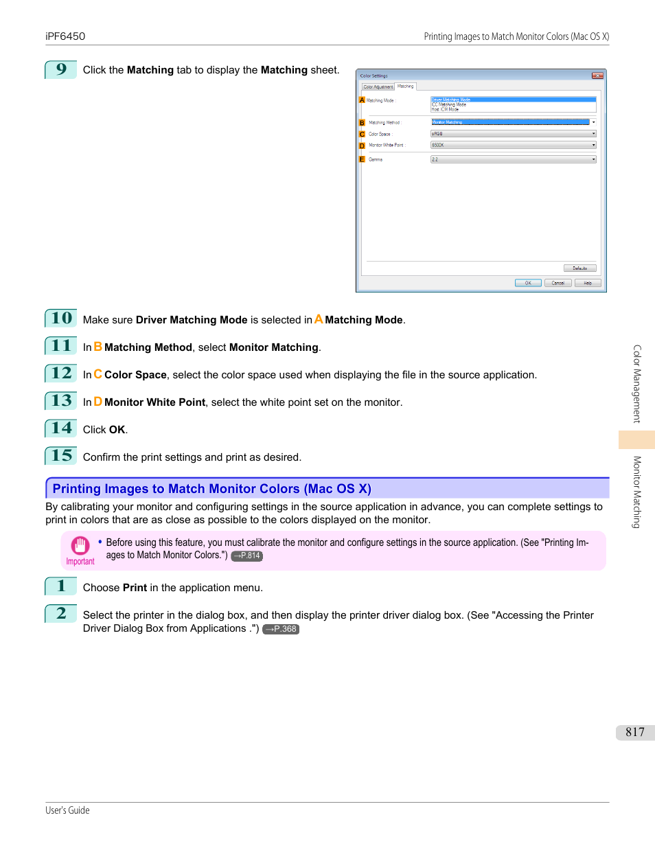 Printing images to match monitor colors (mac os x), P.817 | Canon imagePROGRAF iPF6450 User Manual | Page 817 / 1066