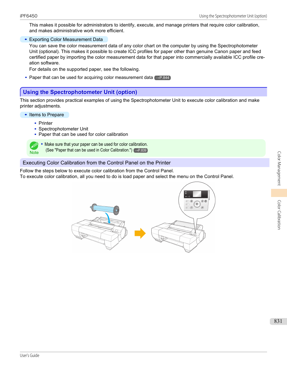 Using the spectrophotometer unit (option) | Canon imagePROGRAF iPF6450 User Manual | Page 831 / 1066