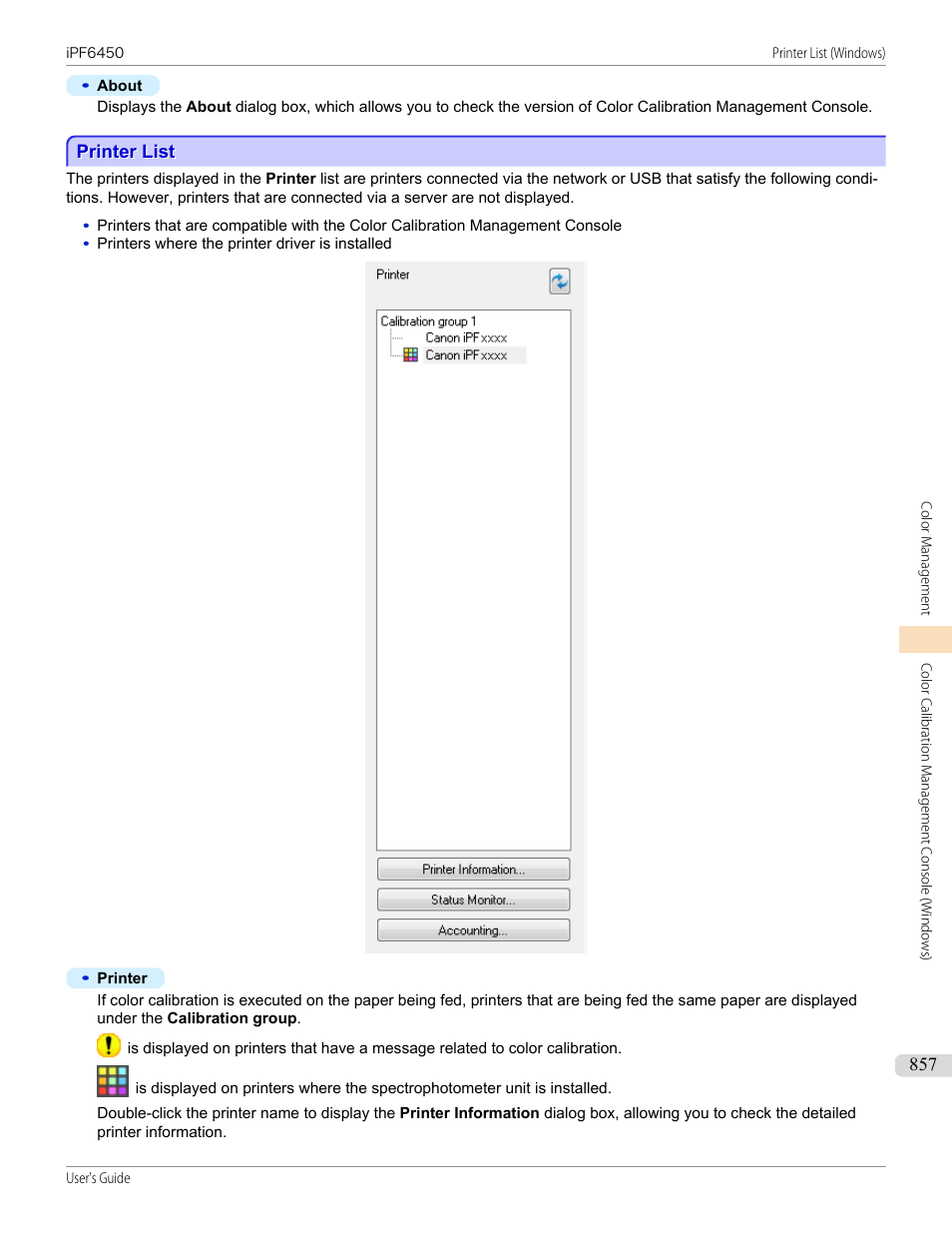 Printer list, See "printer list, P.857 | Canon imagePROGRAF iPF6450 User Manual | Page 857 / 1066