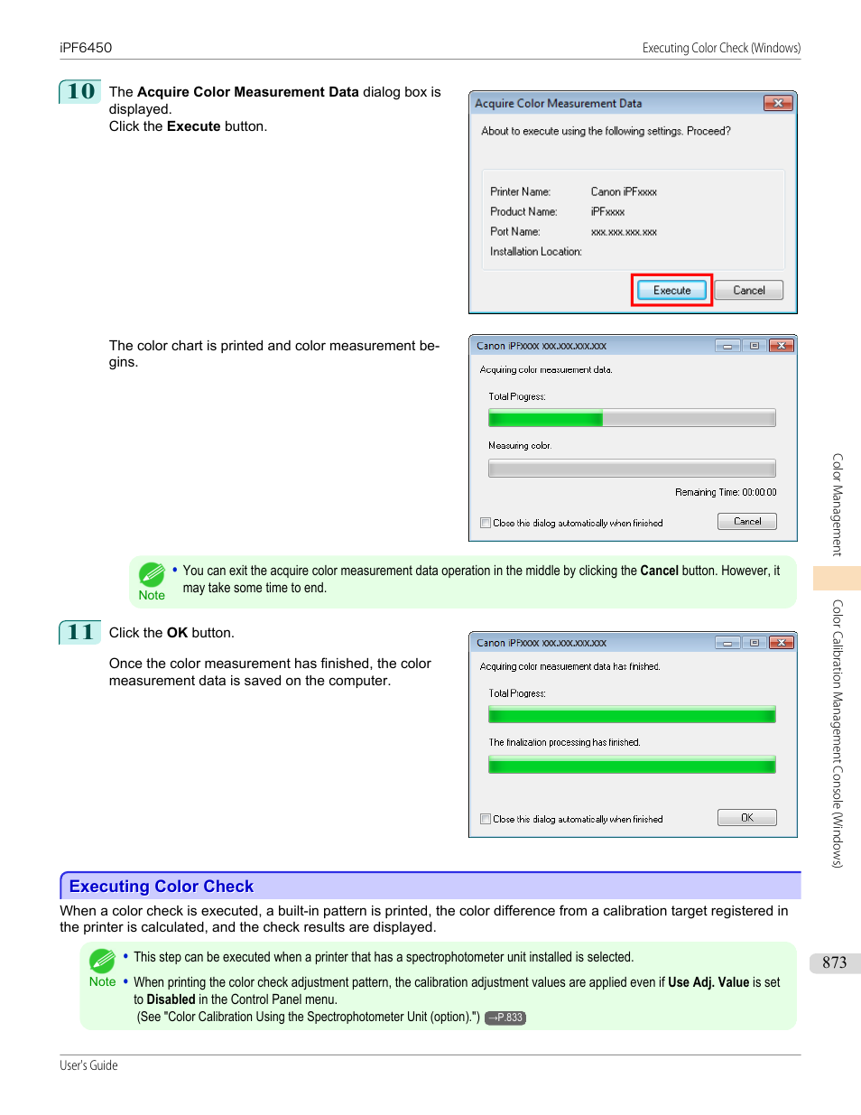 Executing color check, Executing color check (windows), P.873 | See "executing color check (windows)."), See "executing color check | Canon imagePROGRAF iPF6450 User Manual | Page 873 / 1066