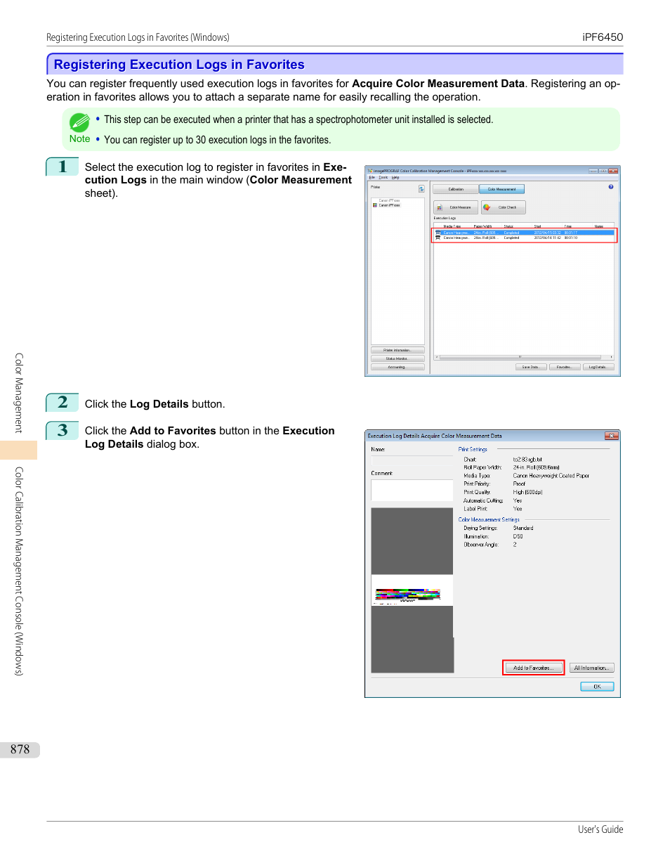 Registering execution logs in favorites | Canon imagePROGRAF iPF6450 User Manual | Page 878 / 1066