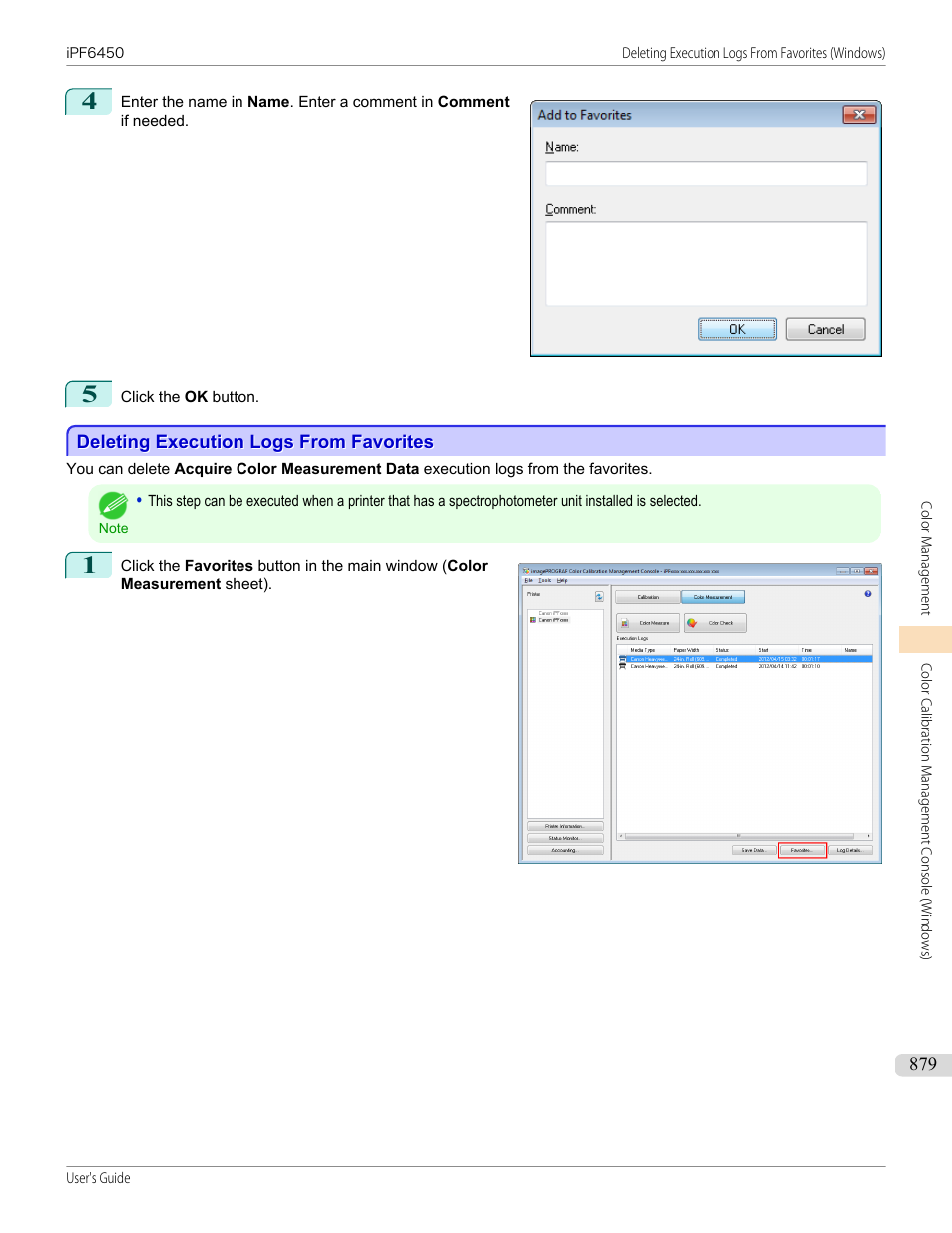 Deleting execution logs from favorites | Canon imagePROGRAF iPF6450 User Manual | Page 879 / 1066