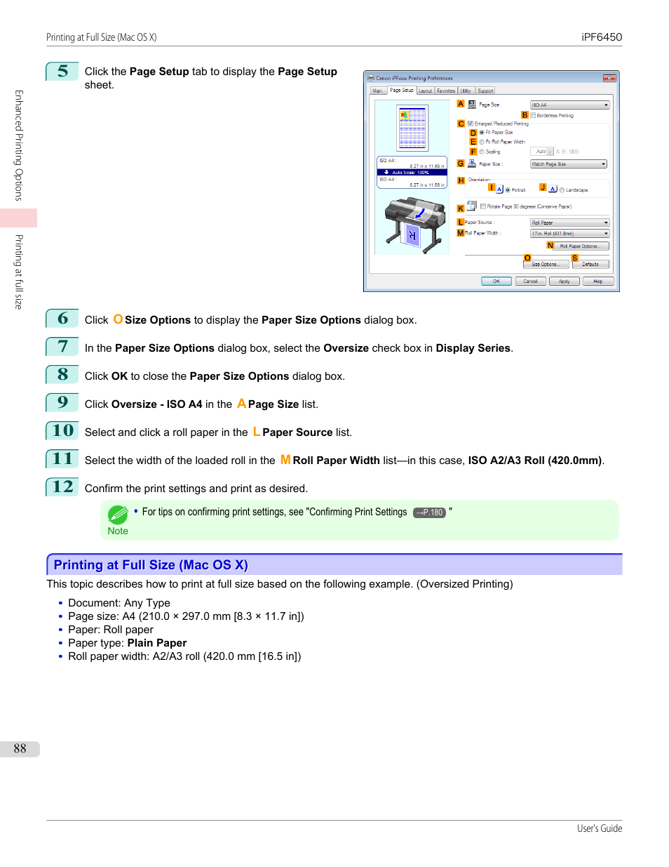 Printing at full size (mac os x), P.88 | Canon imagePROGRAF iPF6450 User Manual | Page 88 / 1066