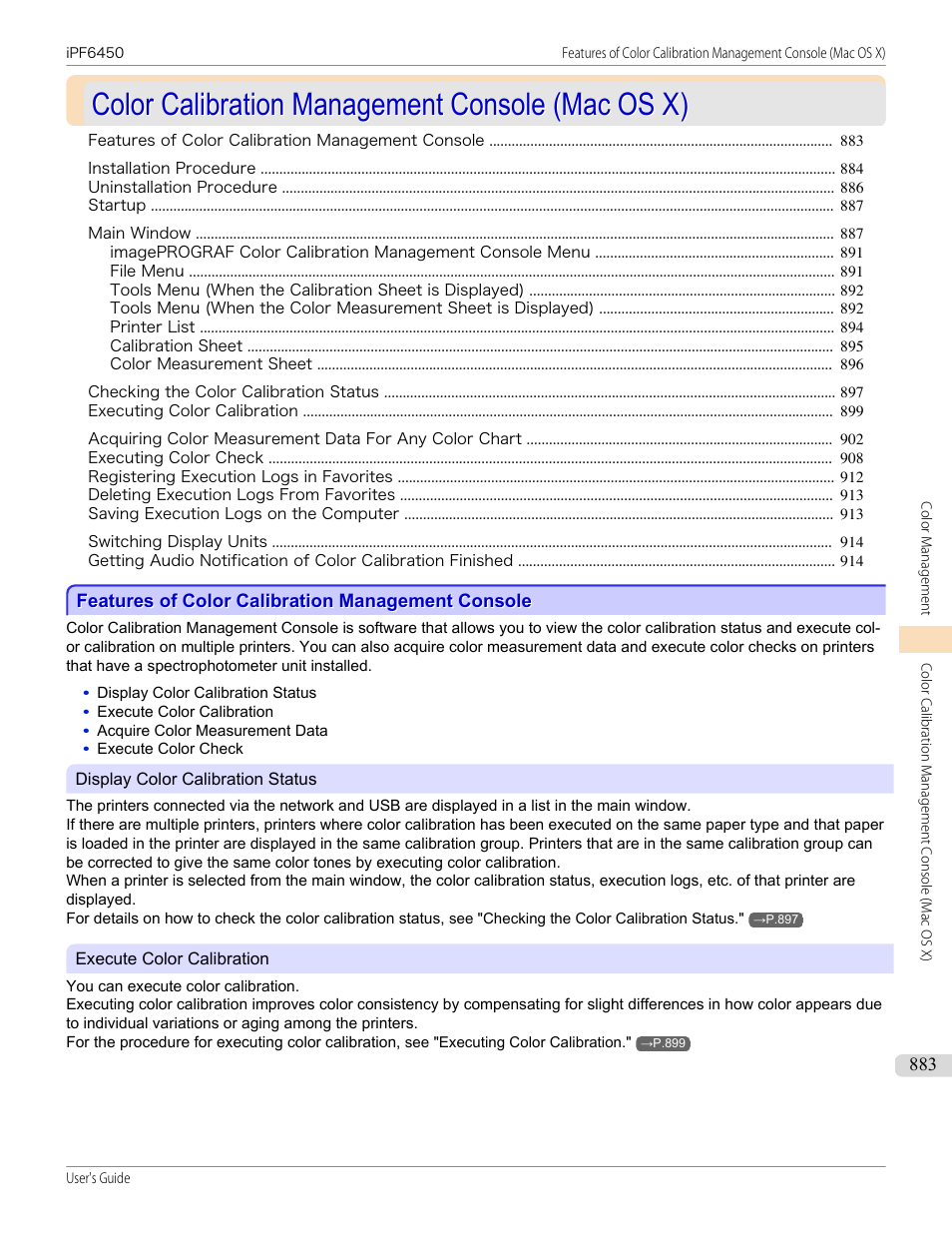 Color calibration management console (mac os x), Features of color calibration management console, Color calibration management console | P.883 | Canon imagePROGRAF iPF6450 User Manual | Page 883 / 1066