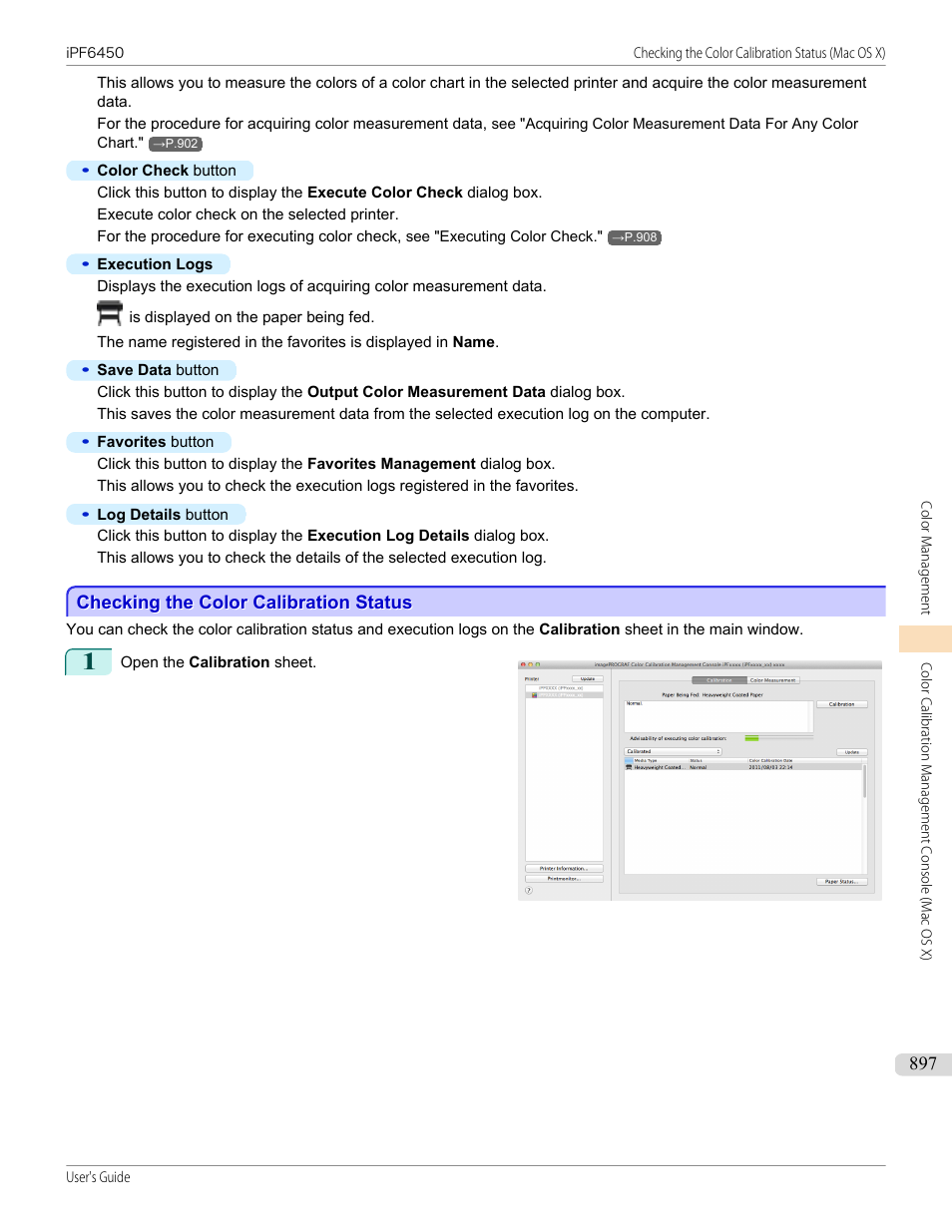 Checking the color calibration status, Checking the color calibration status (mac os x), P.897 | Canon imagePROGRAF iPF6450 User Manual | Page 897 / 1066